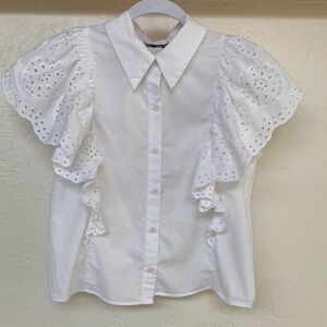 Zara Flutter Eyelet Sleeve Blouse